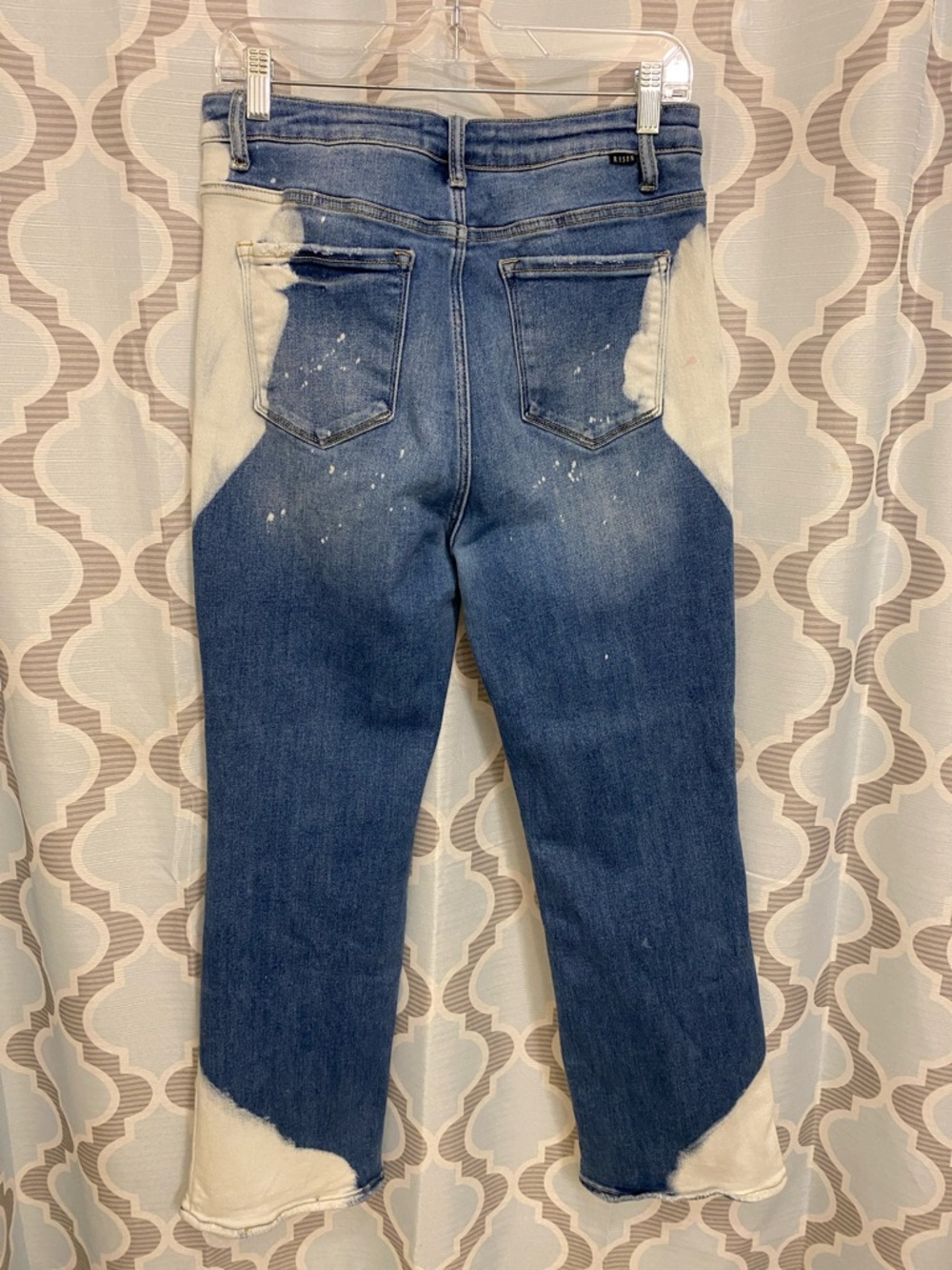 Risen Two-Tone Bleached Blue Wide-Leg Jeans 15/32 - Picture 6 of 7